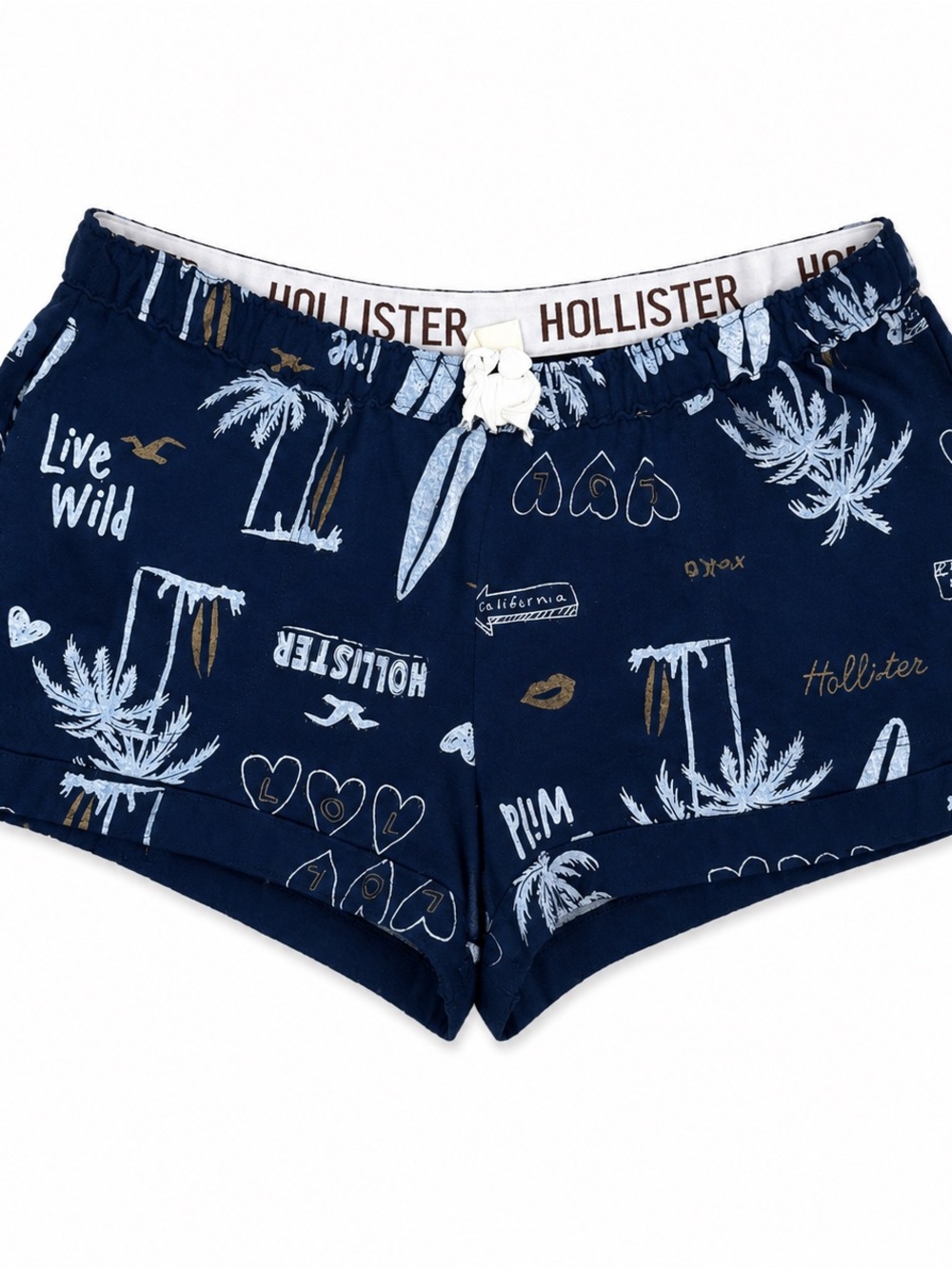 Hollister Navy Palm-Print Athletic Lounge Shorts